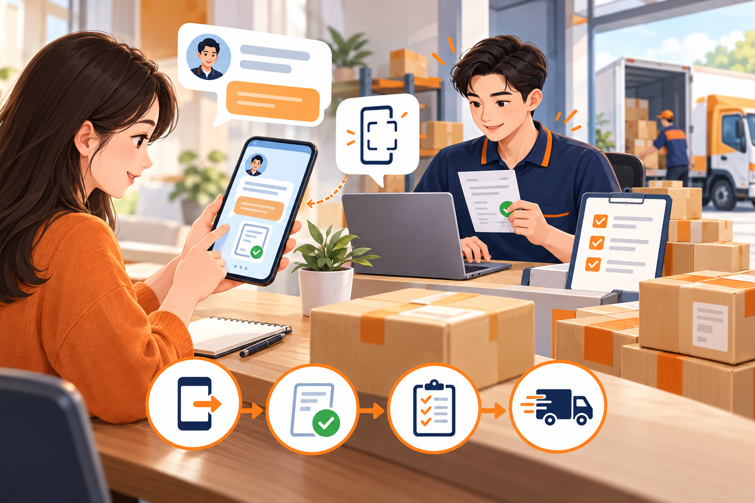 Khách gửi chứng từ và An Khang đối chiếu xác nhận thanh toán