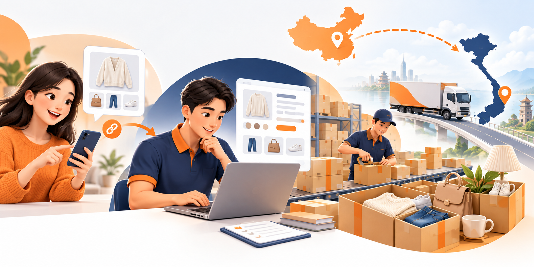Minh họa đặt hộ Douyin và livestream và vận chuyển Trung – Việt