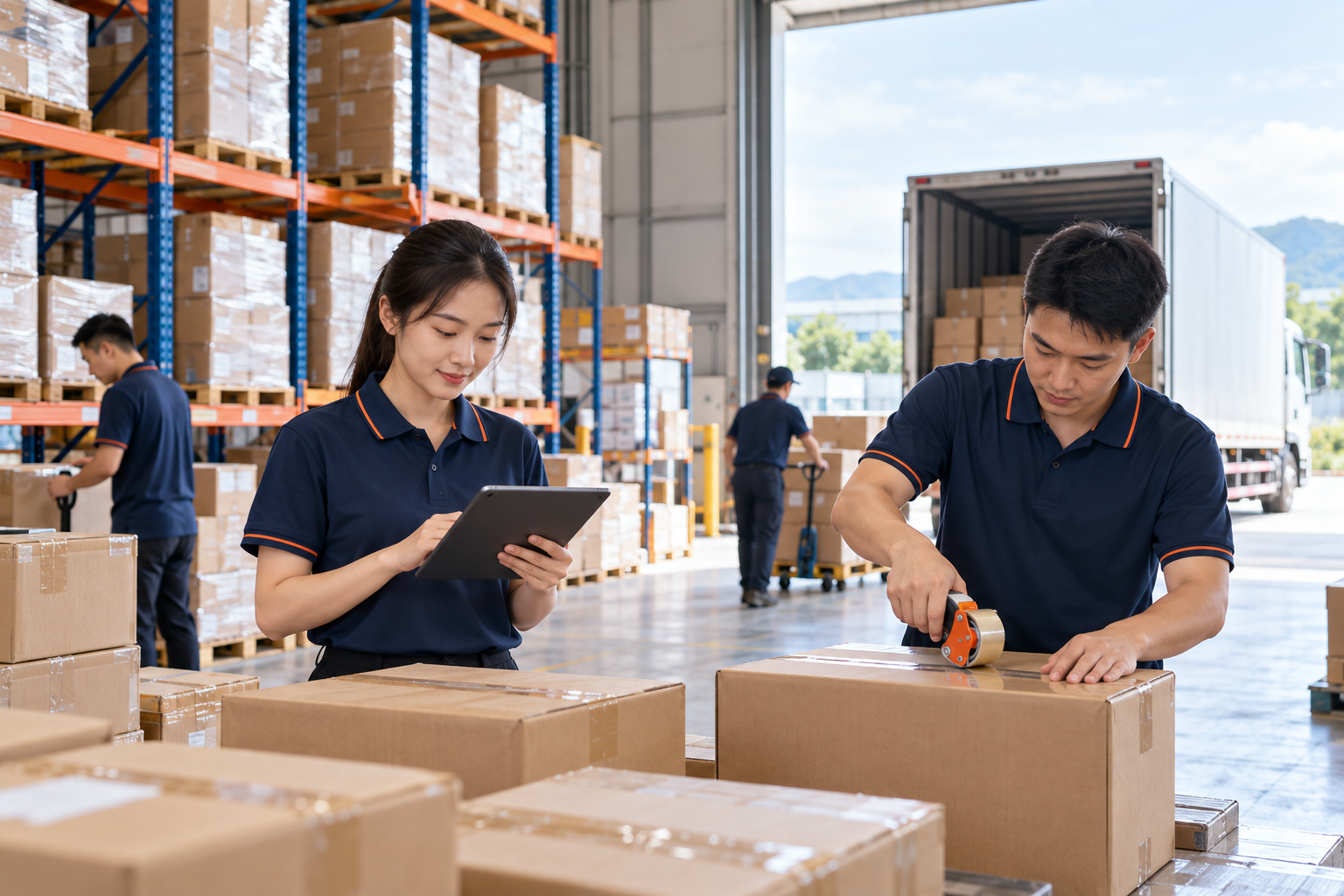 Minh họa xử lý đơn hàng, đóng gói và vận chuyển tại kho