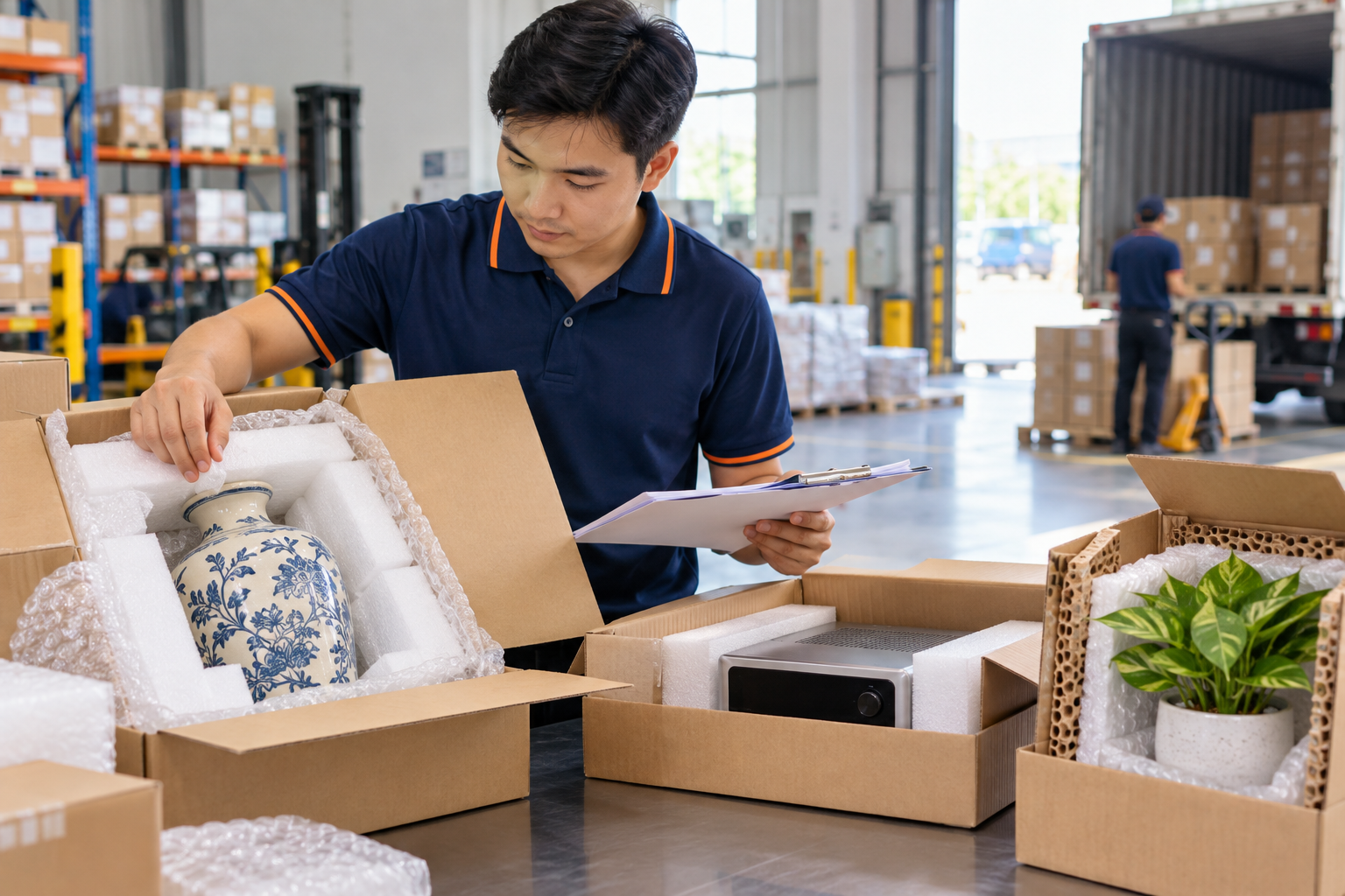Nhân viên kiểm tra đóng gói các loại hàng đặc thù